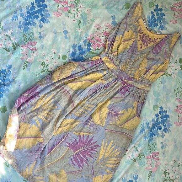 Panache Dresses & Skirts - Vintage Panache Banana Leaf Pastel Cotton Embroidered Dress